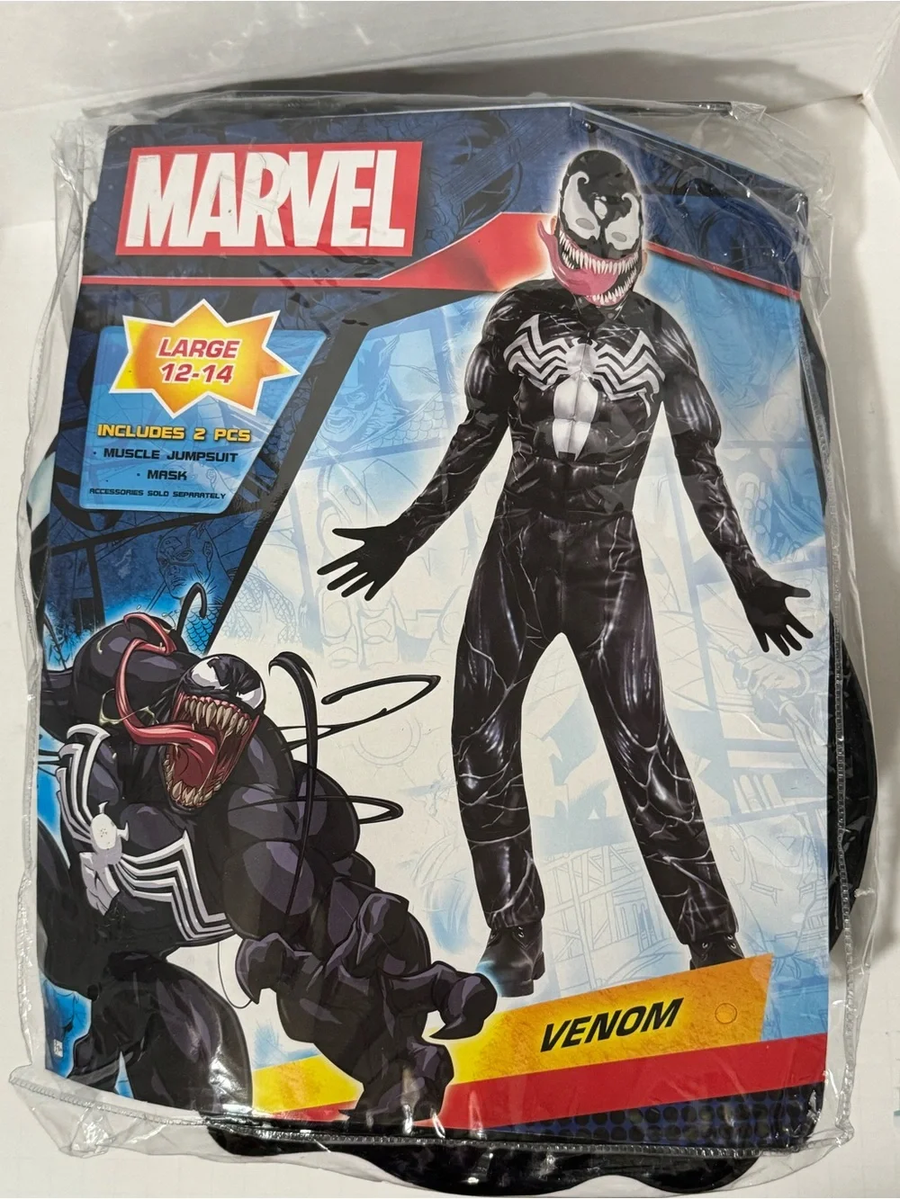 Marvel Venom Kids Black & White Muscle Jumpsuit with Mask